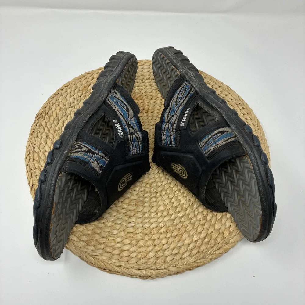 Vintage Teva Spiral Hand‎ Logo Slides Men's 10 Black Blue Y2K Sandals